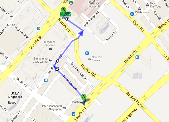 Walking from Beach Hotel to EW 12 Bugis MRT Station